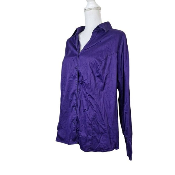 Lane Bryant Button Up Down Purple Collared Long Sleeve Womens Plus Size 18 Shirt - Picture 11 of 11